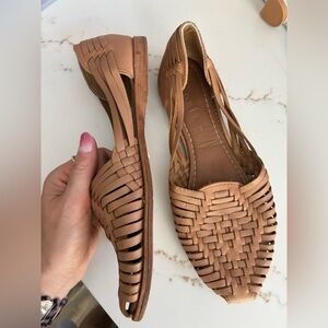 STORI Mexican Huarache Leather Braided Sandals Shoes Sz 9.5 Cognac Tan